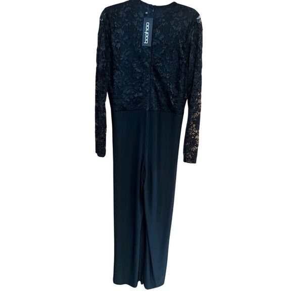 Boohoo lace Top  Low  Scalloped V Jumpsuit Black Sz 12 NWT - Picture 2 of 7